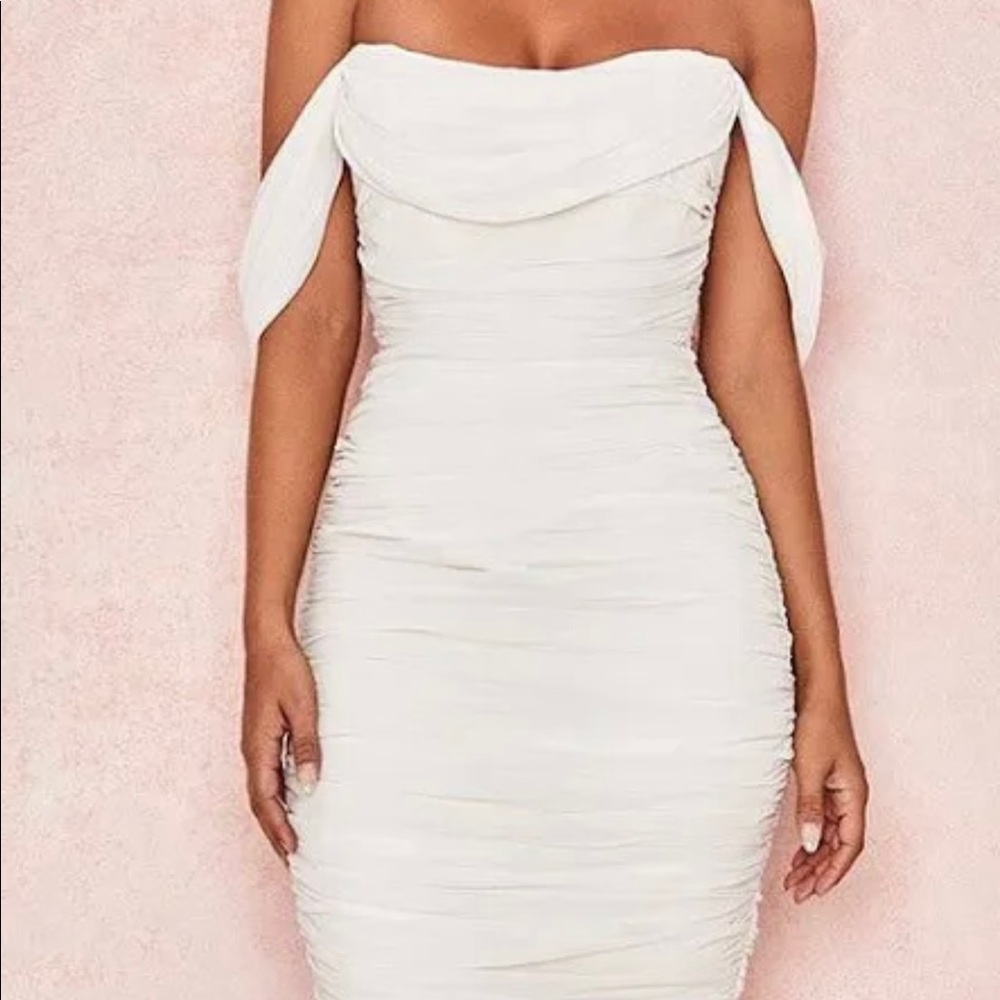 White off the shoulder ruched dress